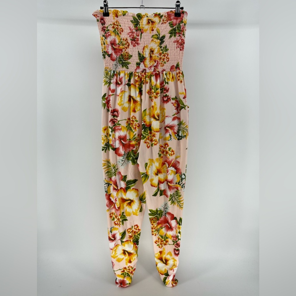 Jolie & Joy Pink Tropical Floral Print Strapless Jumpsuit, Pockets, Size Large - Picture 5 of 7